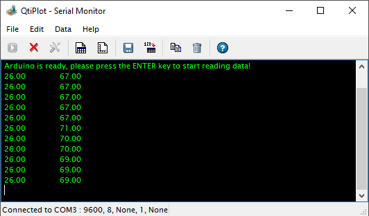 Serial monitor window.
